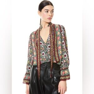 Alice + Olivia Reilly Top Ruffle Collar Blouse Tie Neck Size XS